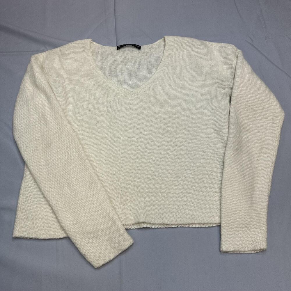 Peruvian Connection Sweater Womens Small White Royal Alpaca V Neck Cropped